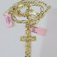 14k Solid Figaro Chain Nugget Cross Pendant Gold 5mm 18-28 inch SET Necklace