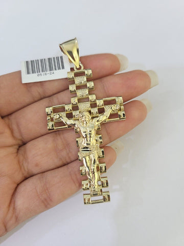 10k Jesus Cross Crucifix Charm Pendant Yellow Gold Men Women 3" 2.25" 2" Real