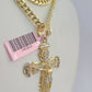 Real 14k Chain Cross Charm Set Miami Cuban Link 5mm 18"-30" Necklace Pendant