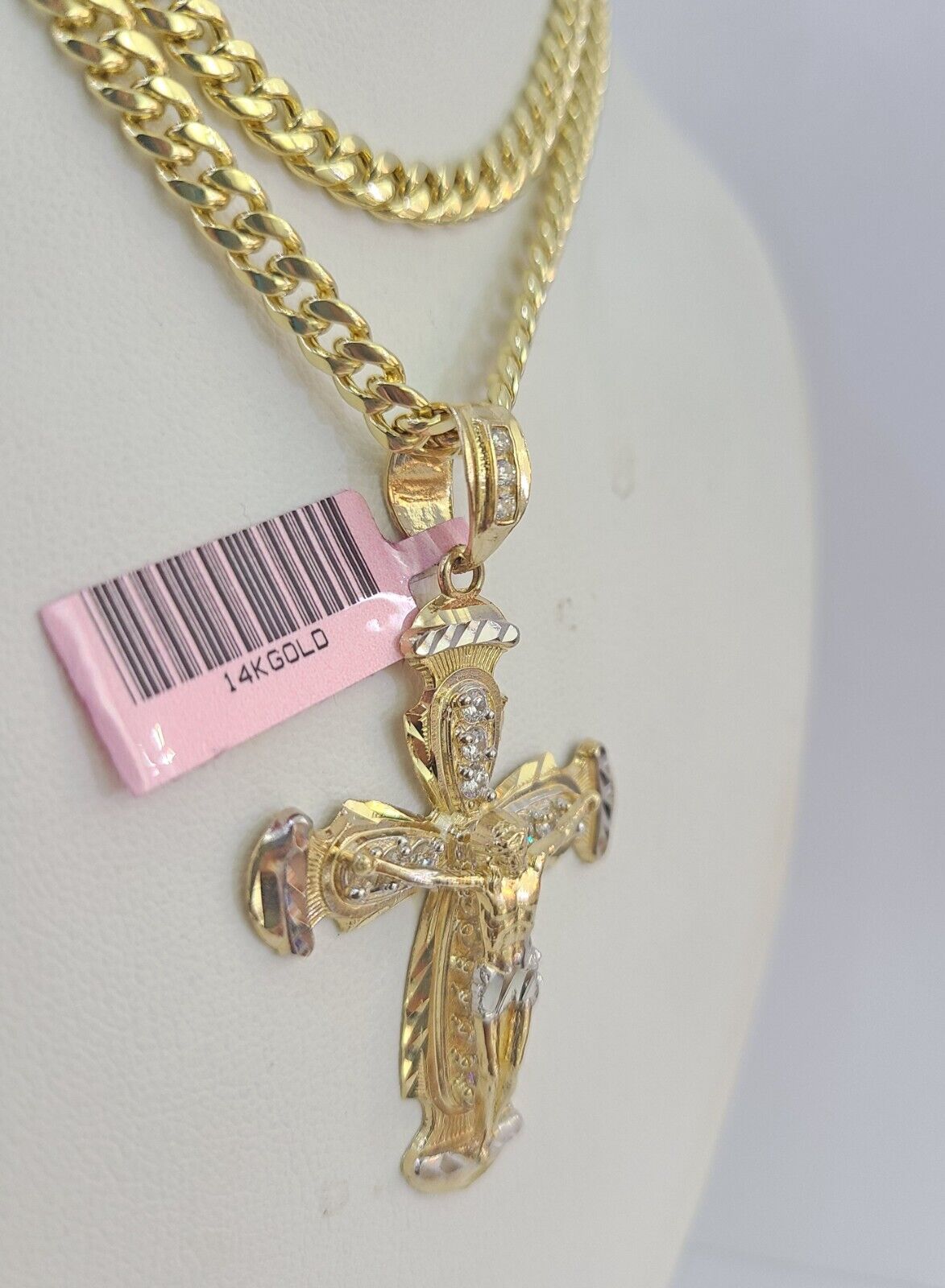 Real 14k Chain Cross Charm Set Miami Cuban Link 5mm 18"-30" Necklace Pendant