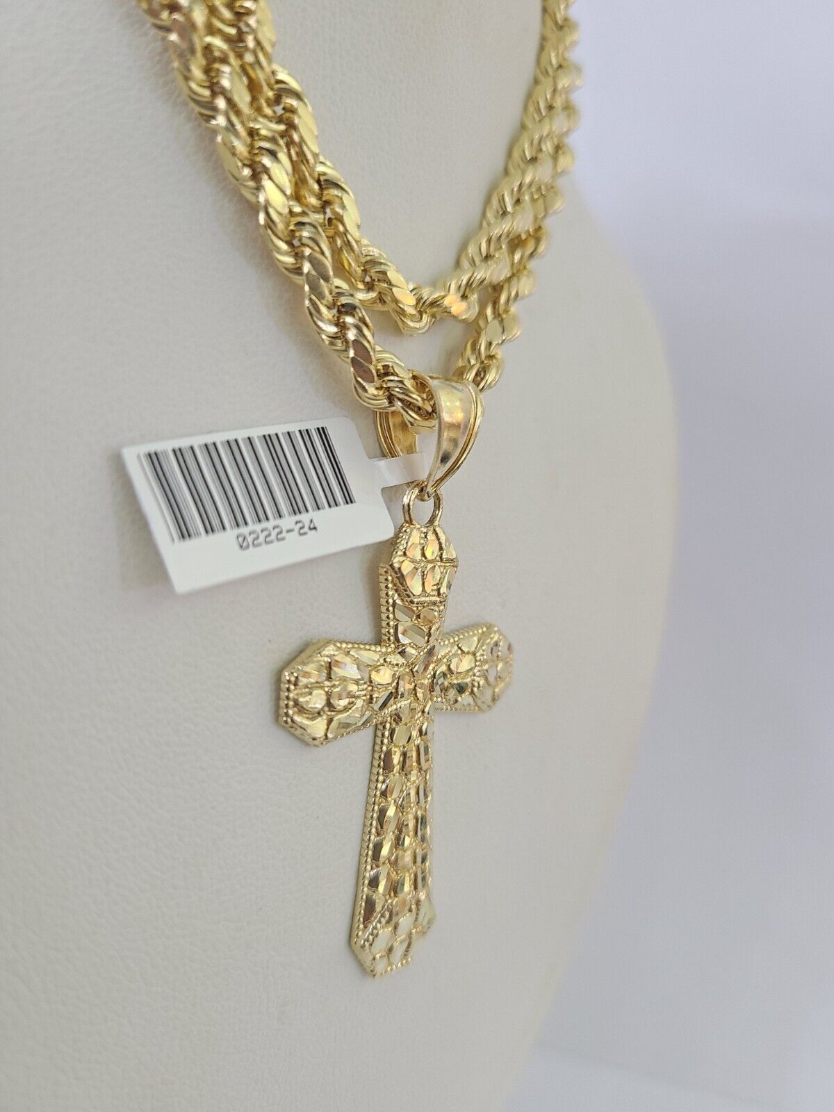 Real 10k Rope Chain Jesus Cross Charm Necklace Pendant Set 5mm 20"-30" Inch Gold