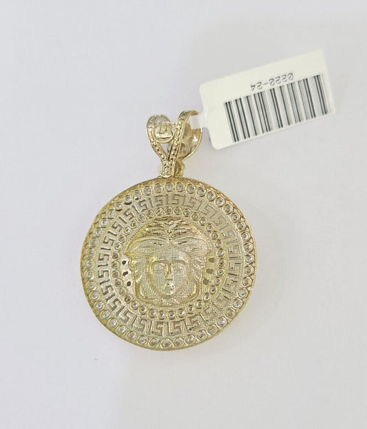 10k Yellow Gold Chain Head Charm Pendant Set 5mm Miami Cuban Link Necklace Real