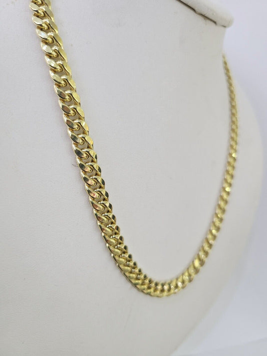 10K Miami Cuban Link Chain Yellow Gold Real 7mm 22 inch Necklace Mens Box Lock