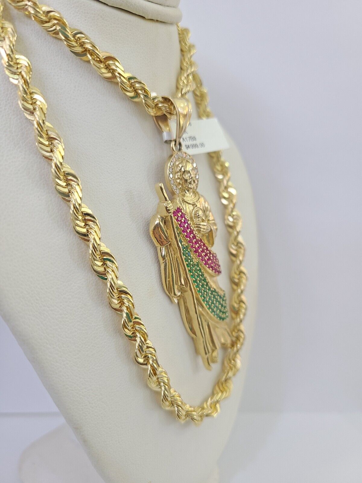 Real 10k Solid Rope Chain Saint Jude Charm Set 6mm 20"-30" Inch Necklace Gold