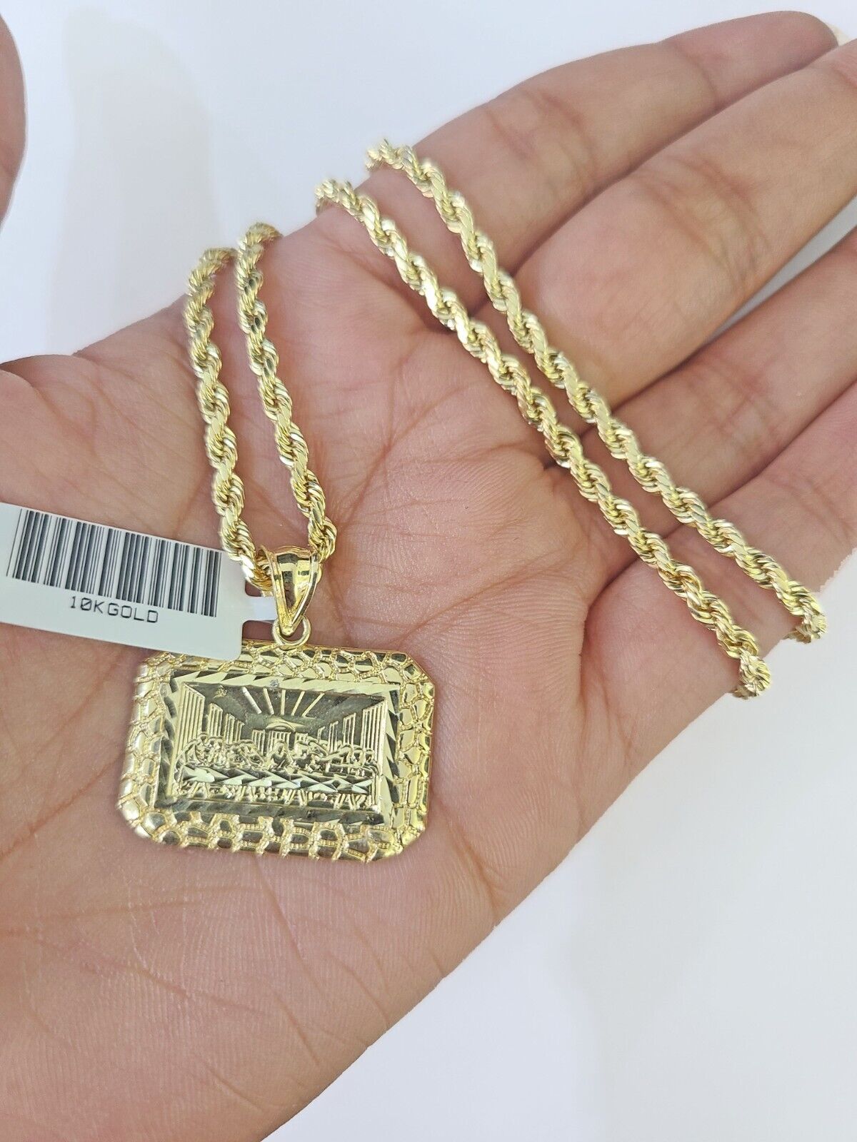 Real 10k 3mm Rope Chain Last Supper Pendant Charm 18 20 22 24 26 Globalwatches10