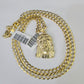 10k Gold Chain Jesus Head Charm Solid Cuban Curb Link 5mm 18"-28" Inch SET