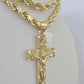 Real 10k Rope Chain Jesus Cross Charm Set 8mm 20"-30" Inch Necklace Yellow Gold