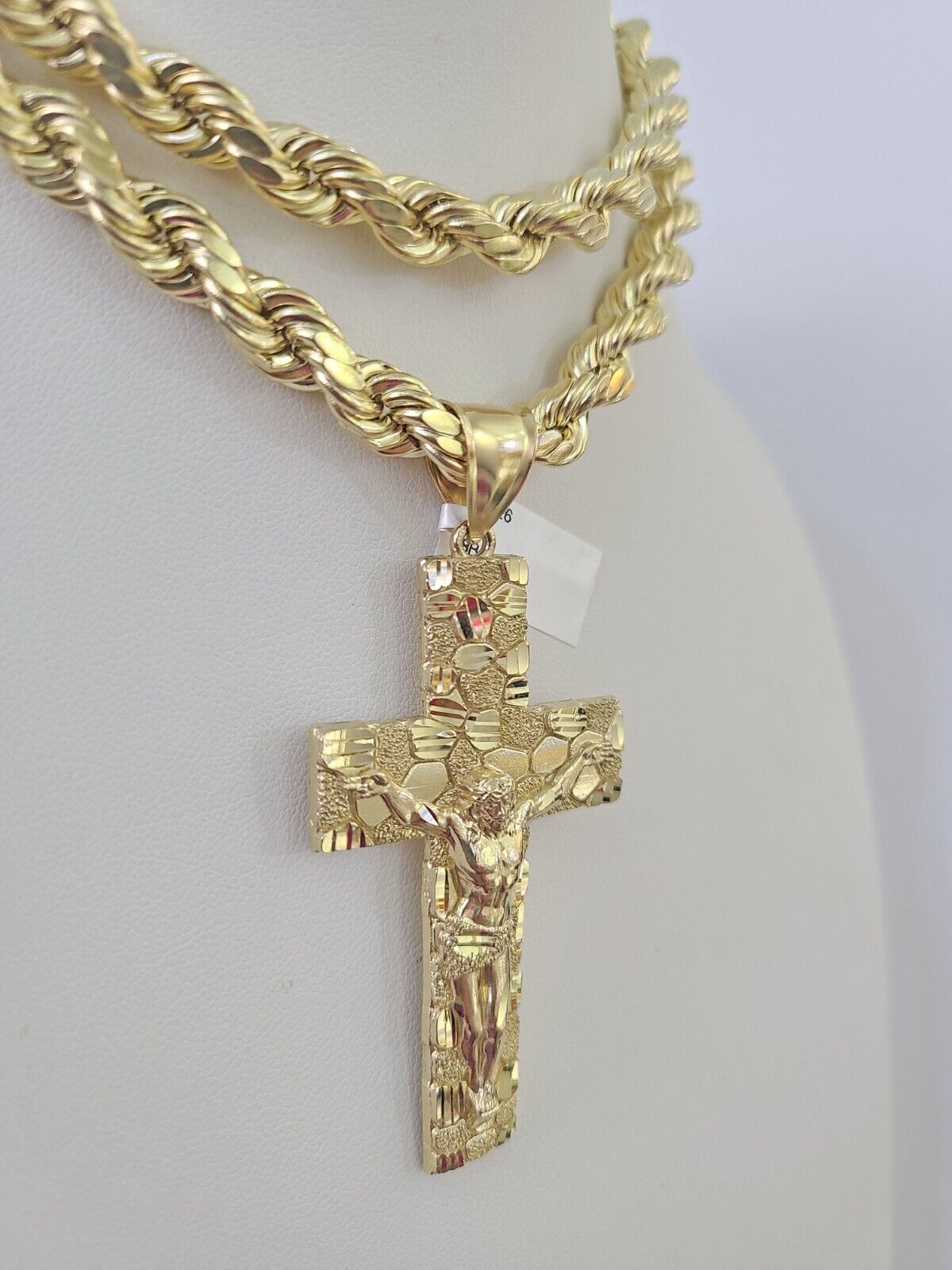 Real 10k Rope Chain Jesus Cross Charm Set 8mm 20"-30" Inch Necklace Yellow Gold