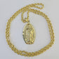 10k 3mm Rope Chain Virgin Mary Pendant 18"-30" Yellow Gold Set Charm Necklace