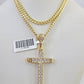 10k Miami Cuban Chain Jesus Cross Charm Set 4mm 18"-28" Necklace Yellow Gold