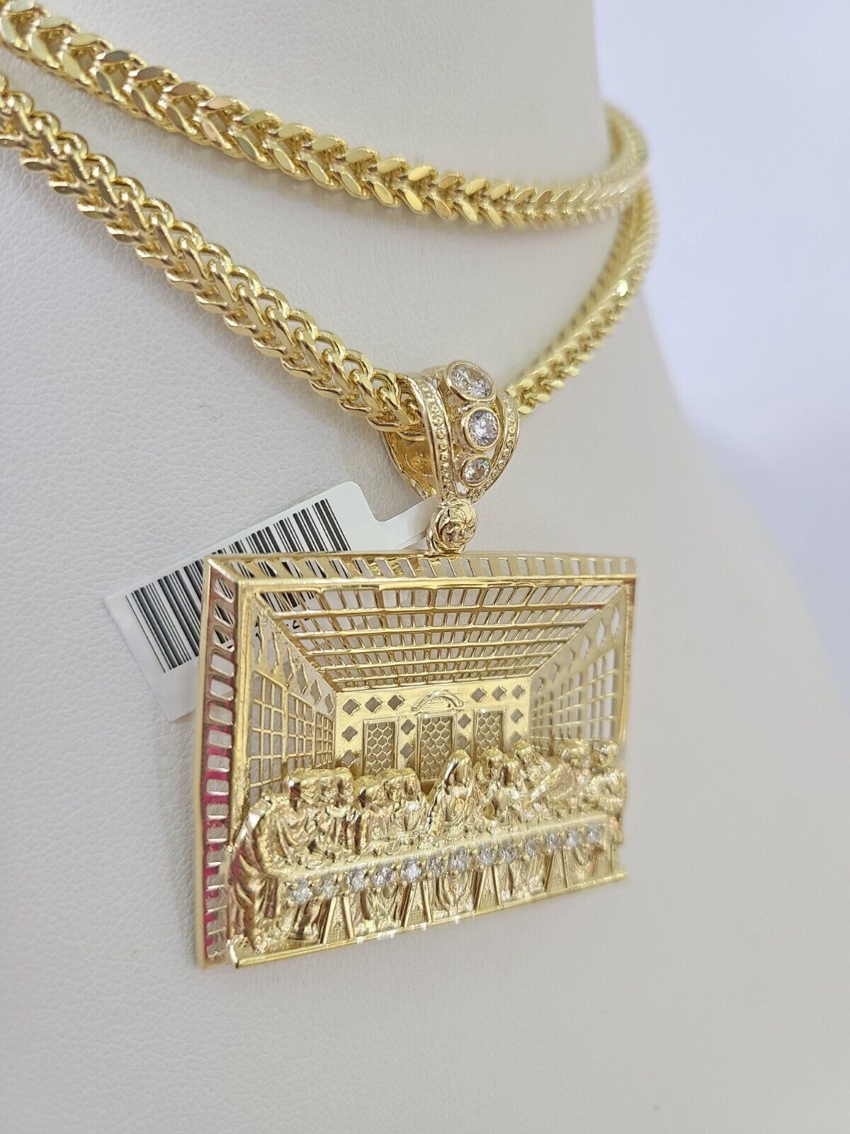 10K Franco Chain Last Supper Pendant Charm Necklace 20"-28" 4mm Yellow Gold SET