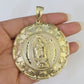 Real 10K Jesus Virgin Mary Pendent Charm Two Sided 10kt yellow Gold 3" Guadalupe