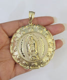 Real 10K Jesus Virgin Mary Pendent Charm Two Sided 10kt yellow Gold 3" Guadalupe