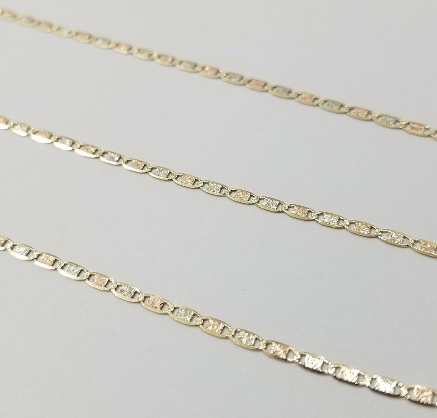 10K Trio Color Gold 2mm Mariner Anchor Chain Necklace 16" 20" 22" Inch