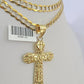 10k Solid Gold Cuban Curb Chain Jesus Cross Pendant 6mm 20"-30" SET Necklace