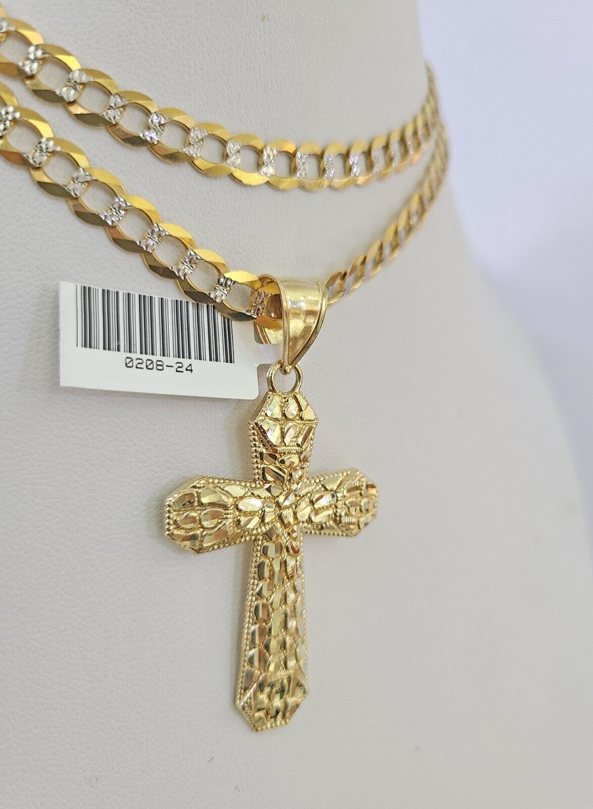 10k Solid Gold Cuban Curb Chain Jesus Cross Pendant 6mm 20"-30" SET Necklace