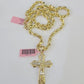 Real 14k Rope Chain Jesus Cross Charm Set 6mm 18"-28" Necklace Yellow Gold