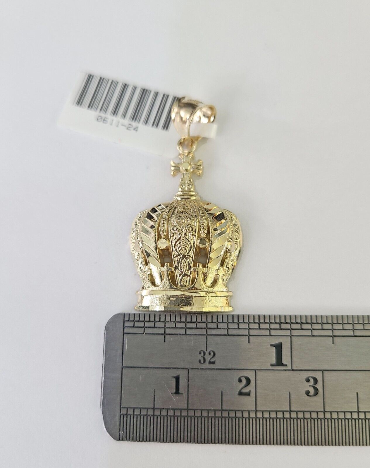 10K Imperial Crown Charm Pendant Real Yellow Gold 1.5" Inch 10kt (Resized 5mm)