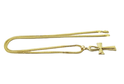 Real 10k Gold Ankh Cross Pendent 2mm Franco Chain 18"-30" Inch