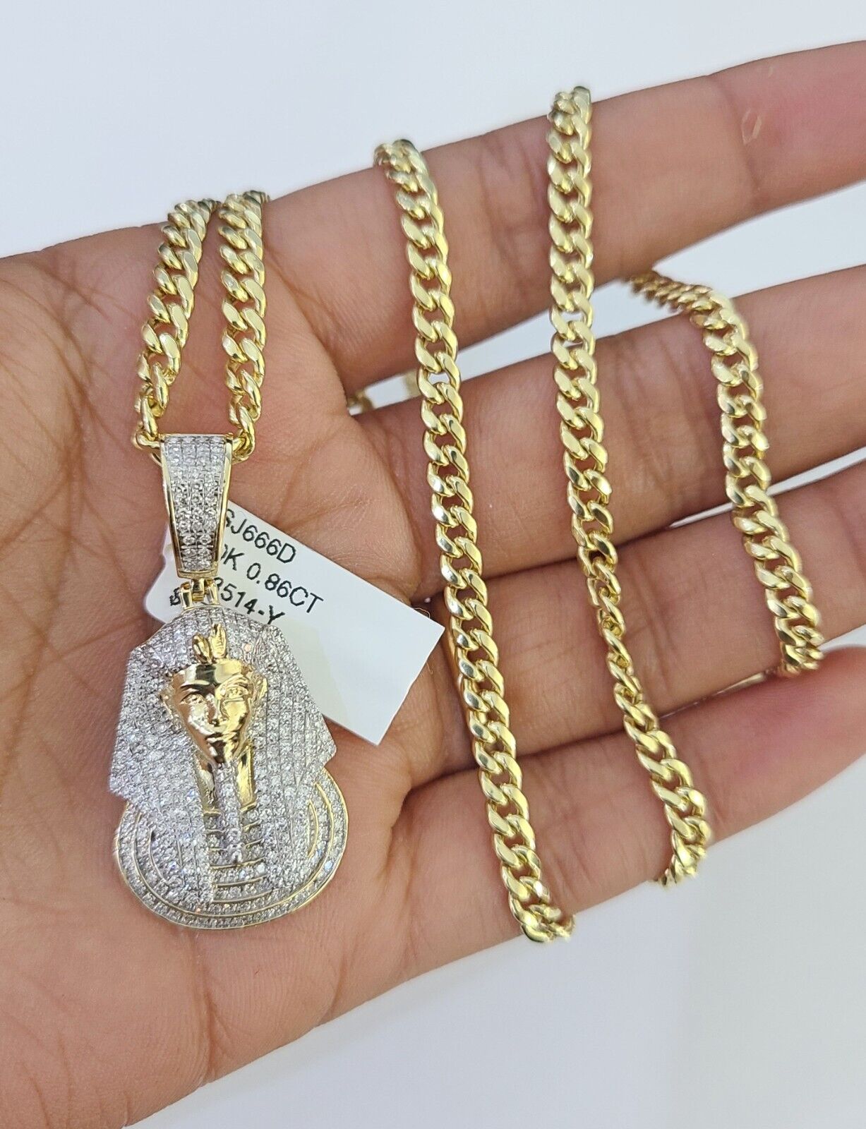 10k Miami Cuban Chain Pharaoh Charm Set 4.5mm 20"-28" Necklace Pendant Gold