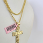 14k Miami Cuban Chain Nugget Cross Charm Pendant 3mm 18"24" inch SET Necklace