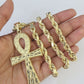 Real 10k Rope Chain Jesus Cross Charm Set 7mm 20"-28" Inch Necklace Yellow Gold