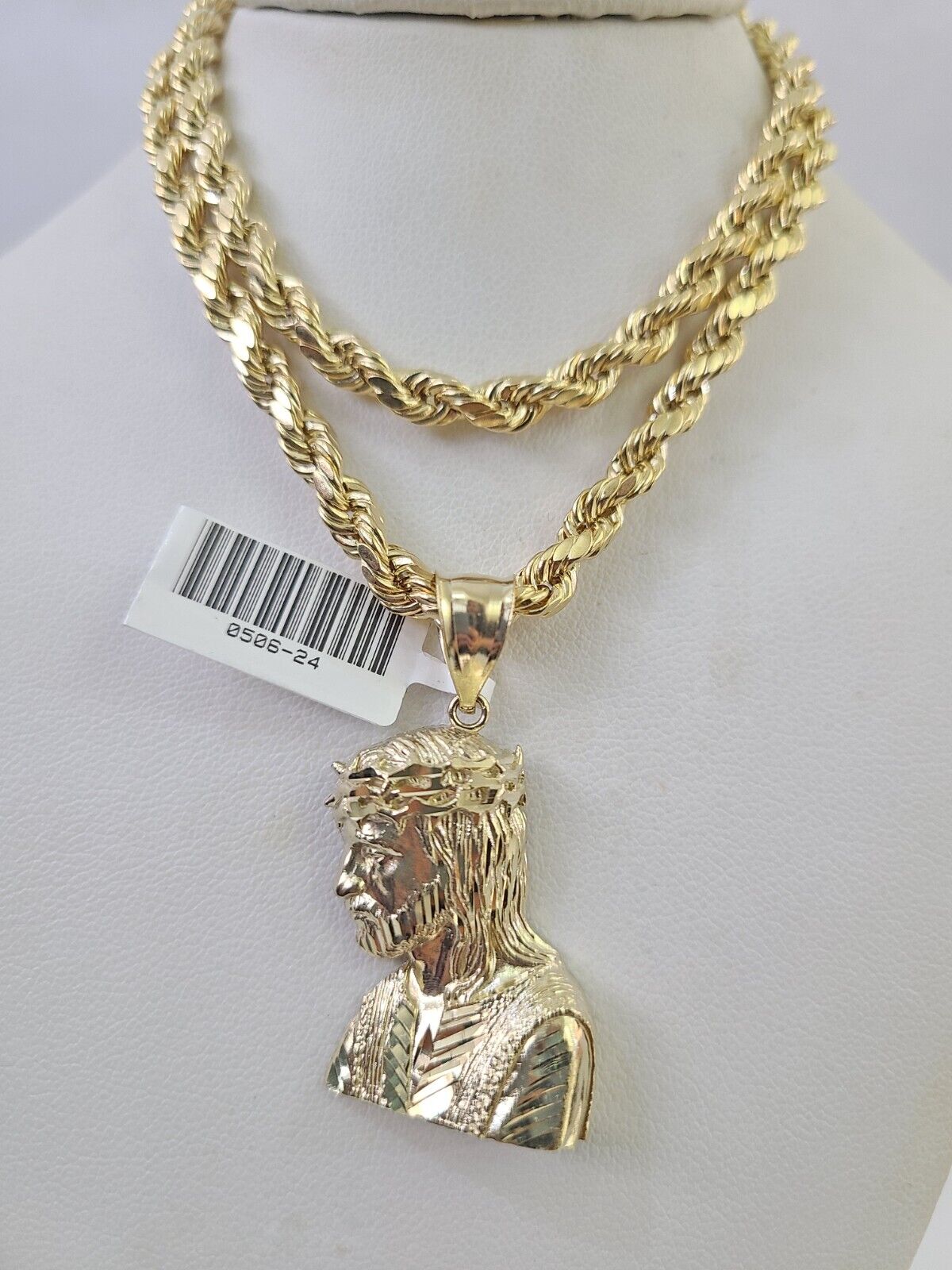 Real 10k Rope Chain Jesus Charm Necklace Pendant Set 5mm 20"-30" Inch Gold