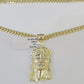 10k Yellow Gold Chain Jesus Head Charm Pendant Set 5mm Miami Cuban Link Necklace