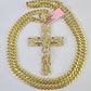 Real 14k Solid Chain Cross Charm Set Miami Cuban Link 6mm Necklace Pendant Gold