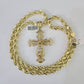 Real 10k Rope Chain Jesus Cross Charm Set 8mm 20"-30" Inch Necklace Yellow Gold