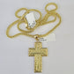 10K Franco Chain Last Supper Cross Pendant Charm Necklace 20"-26" 3mm Gold SET