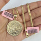 Real 14k Solid Chain Mayan Calendar Charm Set Miami Cuban 3mm Necklace Pendant