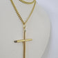 10k Miami Cuban Chain Jesus Cross Charm Set 4mm 18"-28" Necklace Yellow Gold