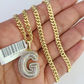 10k Miami Cuban Chain Diamond G Initial Charm Set 4mm 18"-28" Necklace Gold