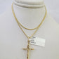 10K Solid Franco Chain Jesus Cross Pendant Charm Necklace 16"-24" 1mm Ladies