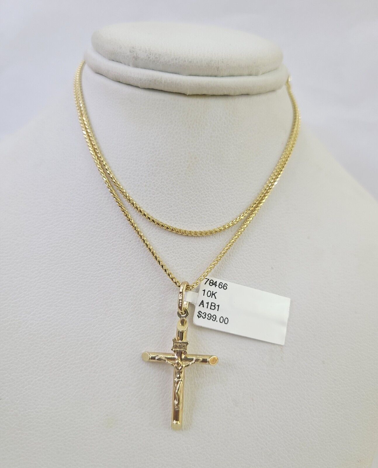 10K Solid Franco Chain Jesus Cross Pendant Charm Necklace 16"-24" 1mm Ladies