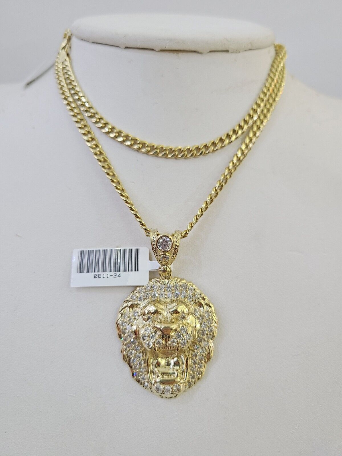 10k Miami Cuban Chain Roaring Lion Charm Set 4mm 18"-28" Necklace Pendant Gold