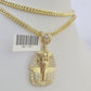 10K Franco Chain Pharaoh Pendant Charm Necklace 20"-26" 3mm Gold Yellow SET