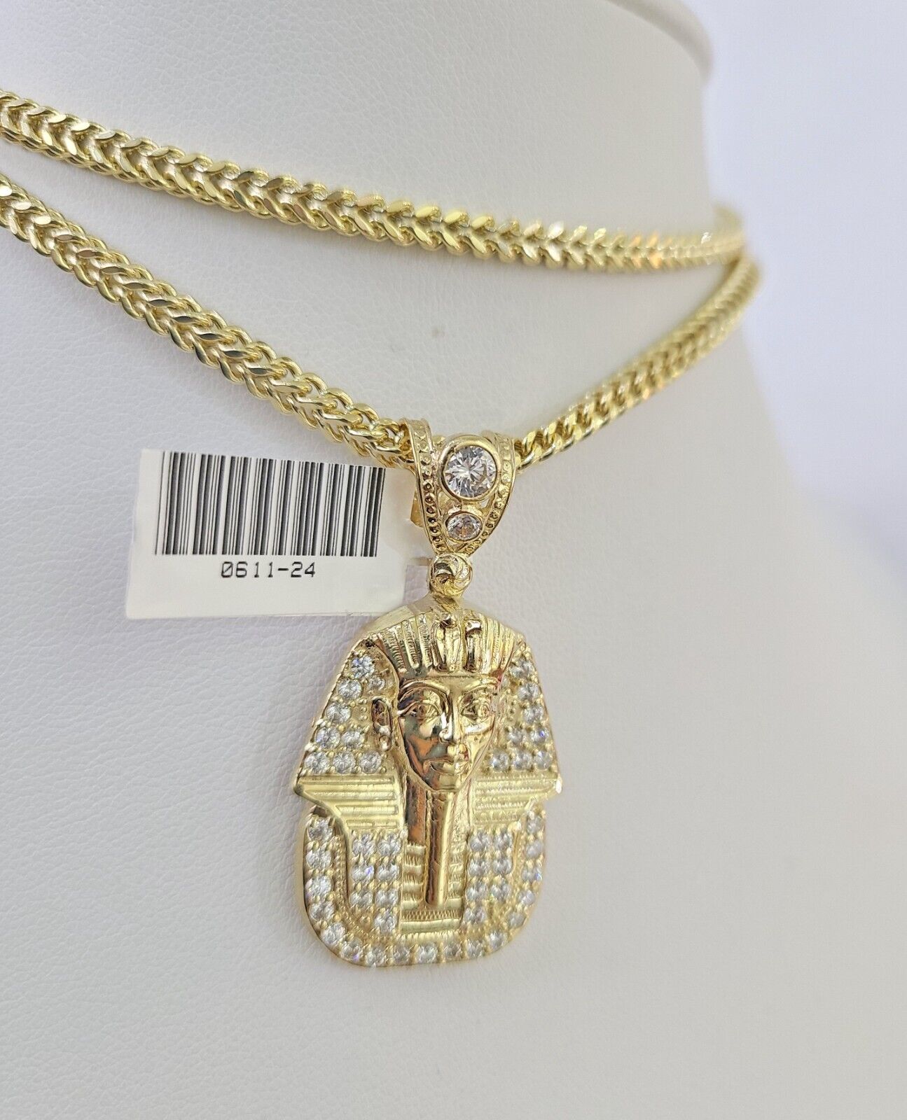 10K Franco Chain Pharaoh Pendant Charm Necklace 20"-26" 3mm Gold Yellow SET