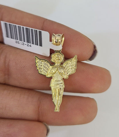 10K Franco Chain Praying Angel Pendant Charm Necklace 16"-24" 2mm Gold SET