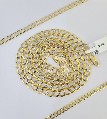 10k Gold Cuban Curb Necklace Chain 3mm-6mm 18-28 Inches 10kt Yellow Diamond Cuts