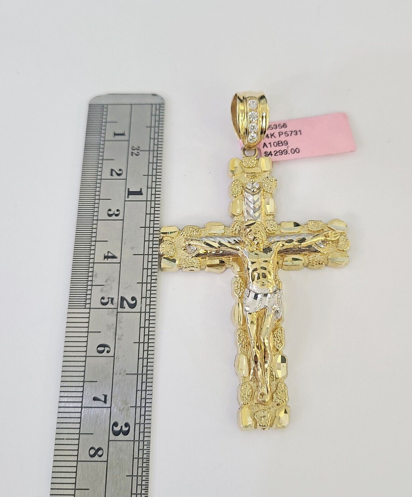 14k Figaro Chain Jesus Cross Charm Pendant Gold 7mm 20-30 inch SET Necklace