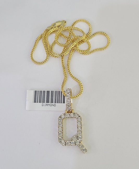 10K Franco Chain Diamond Q Pendant Initial Charm Letter Necklace 18"-24" 1.5mm