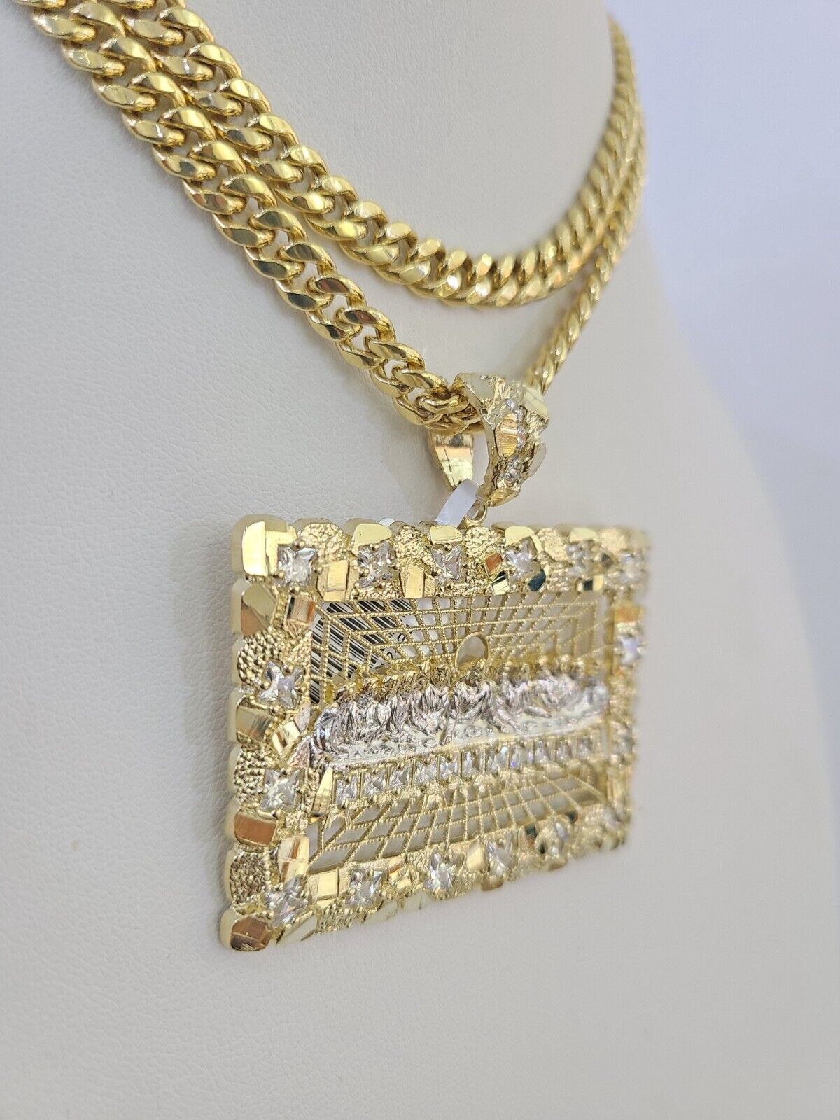 10K Miami Cuban Link Chain Last Supper Pendent Charm 6mm 20"-30" Necklace