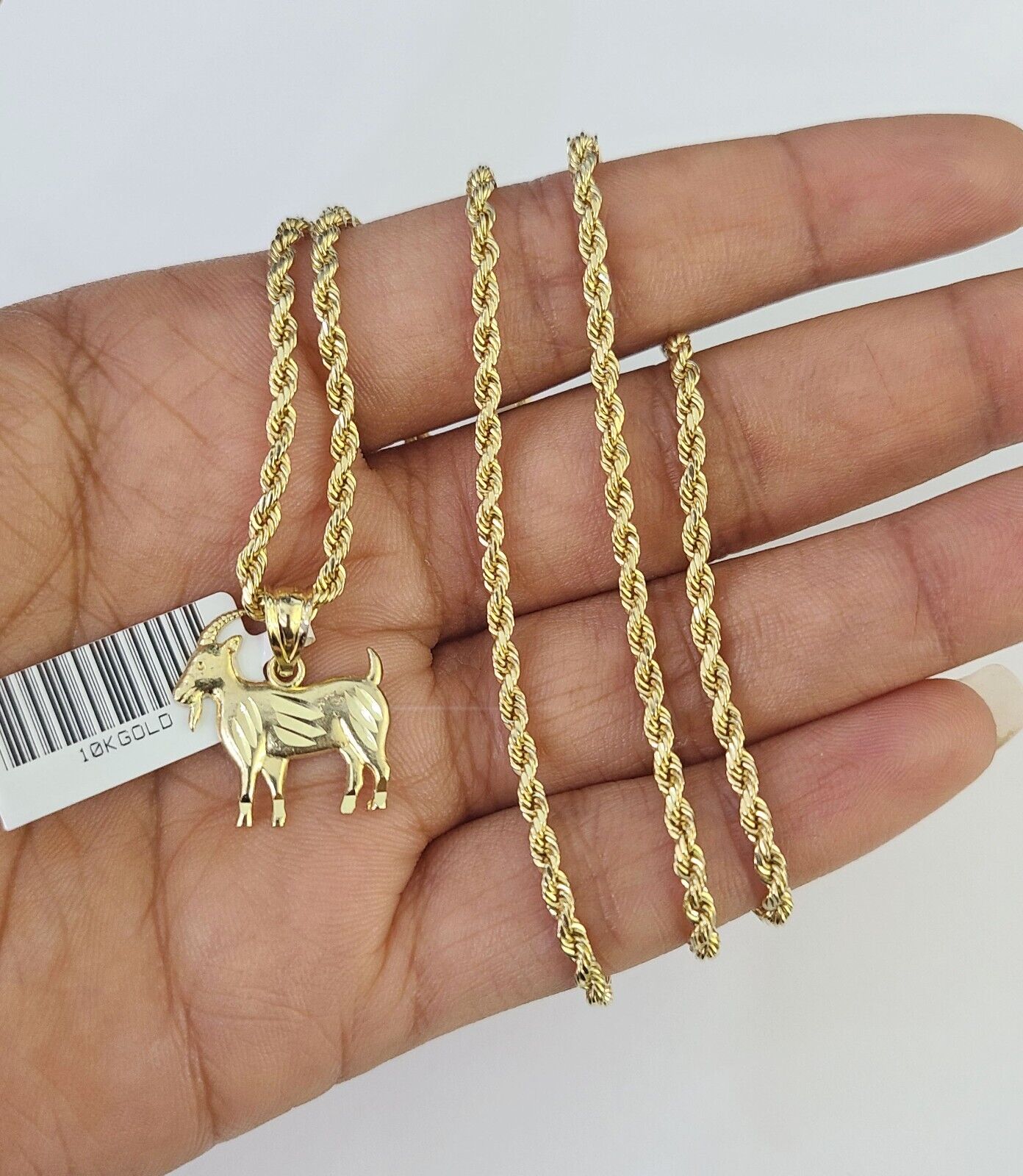 10k 2.5mm Rope Chain GOAT Pendant 18"-30" Yellow Gold Set Charm Necklace