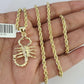 10k Solid Rope Chain 3mm Scorpion Pendant Charm Necklace SET 18-26 in