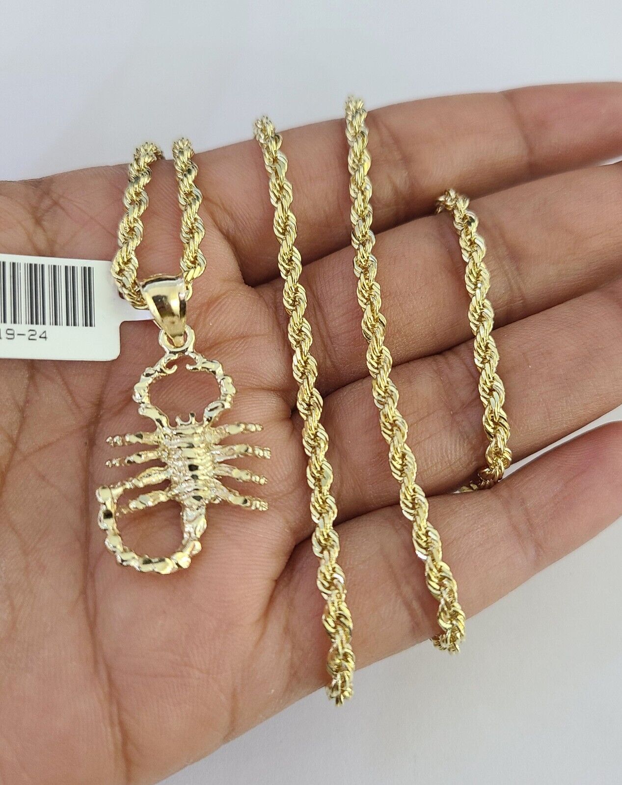 10k Solid Rope Chain 3mm Scorpion Pendant Charm Necklace SET 18-26 in