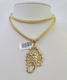 10K Franco Chain Scorpio Pendant Charm Necklace 20"-28" 4mm Gold SET Yellow