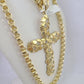 10k Gold Byzantine Necklace Jesus Cross Charm 18-30 inches 5mm SET Chain Pendant