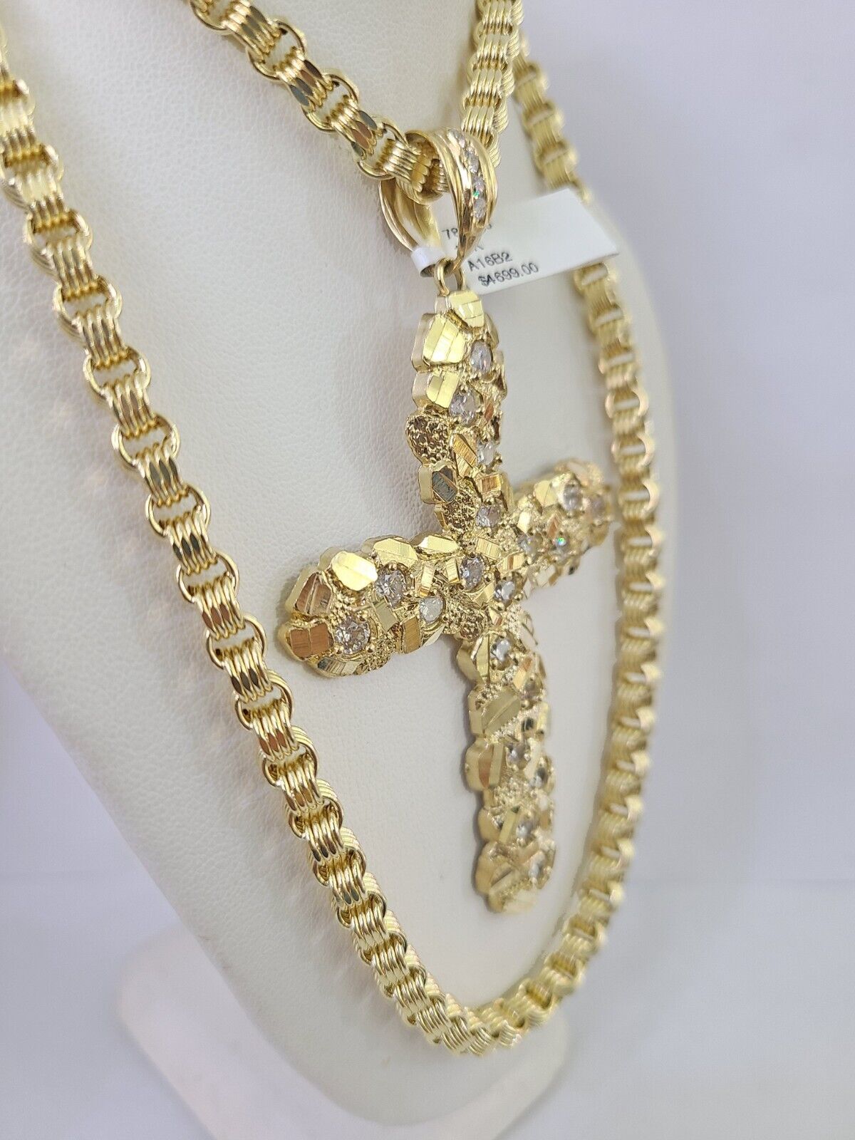 10k Gold Byzantine Necklace Jesus Cross Charm 18-30 inches 5mm SET Chain Pendant